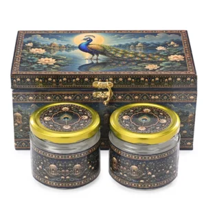 2 Jar Box - 2 Salsa Glass Jar of 350 ml each - Peacock Design 01 (Empty)