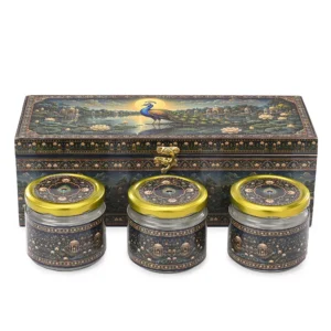 Jar Box - 3 Salsa Glass Jar of 350 ml each - Peacock Design 01 (Empty)