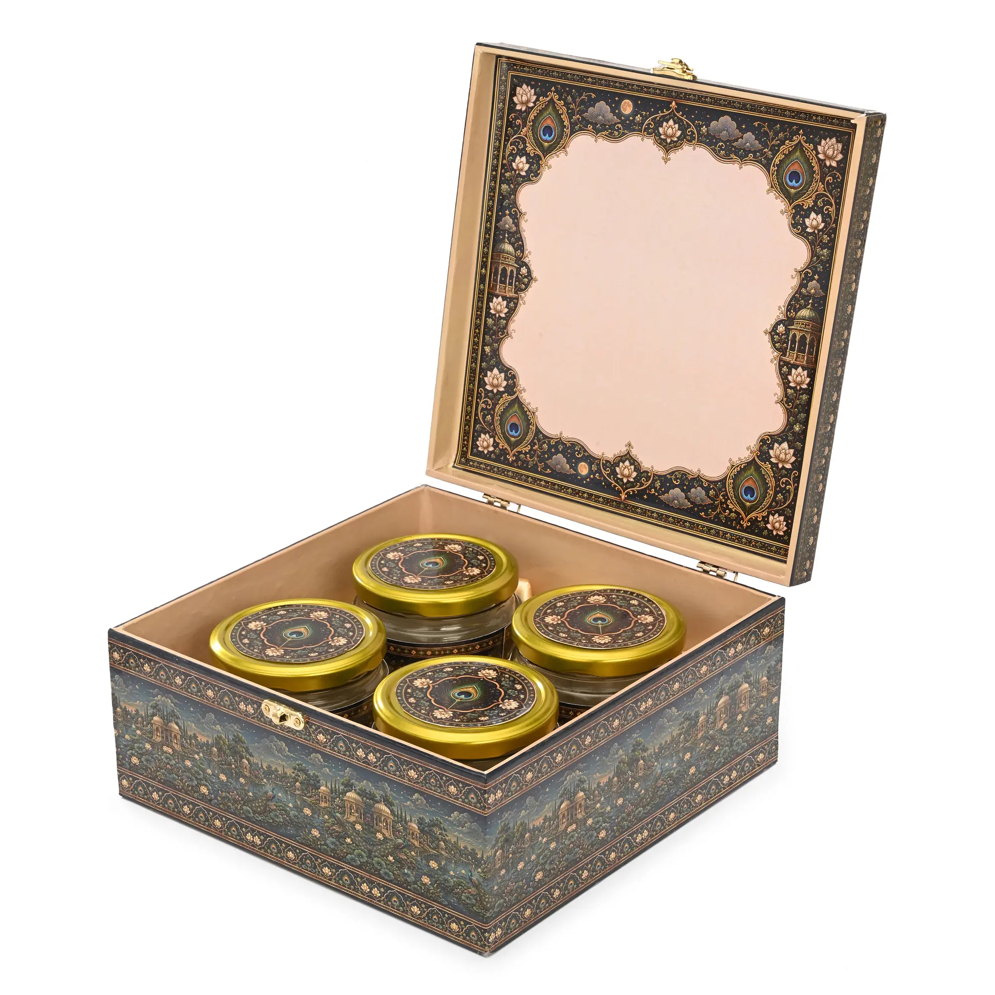 Jar Box - 4 Salsa Glass Jar of 350 ml each - Peacock Design 01 (Empty) - Image 5