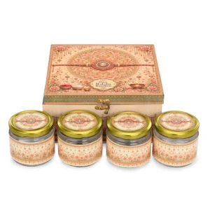 Jar Box - 4 Salsa Glass Jar of 350 ml each - Gloss Print - RakshaBandhan Design 01 (Empty)