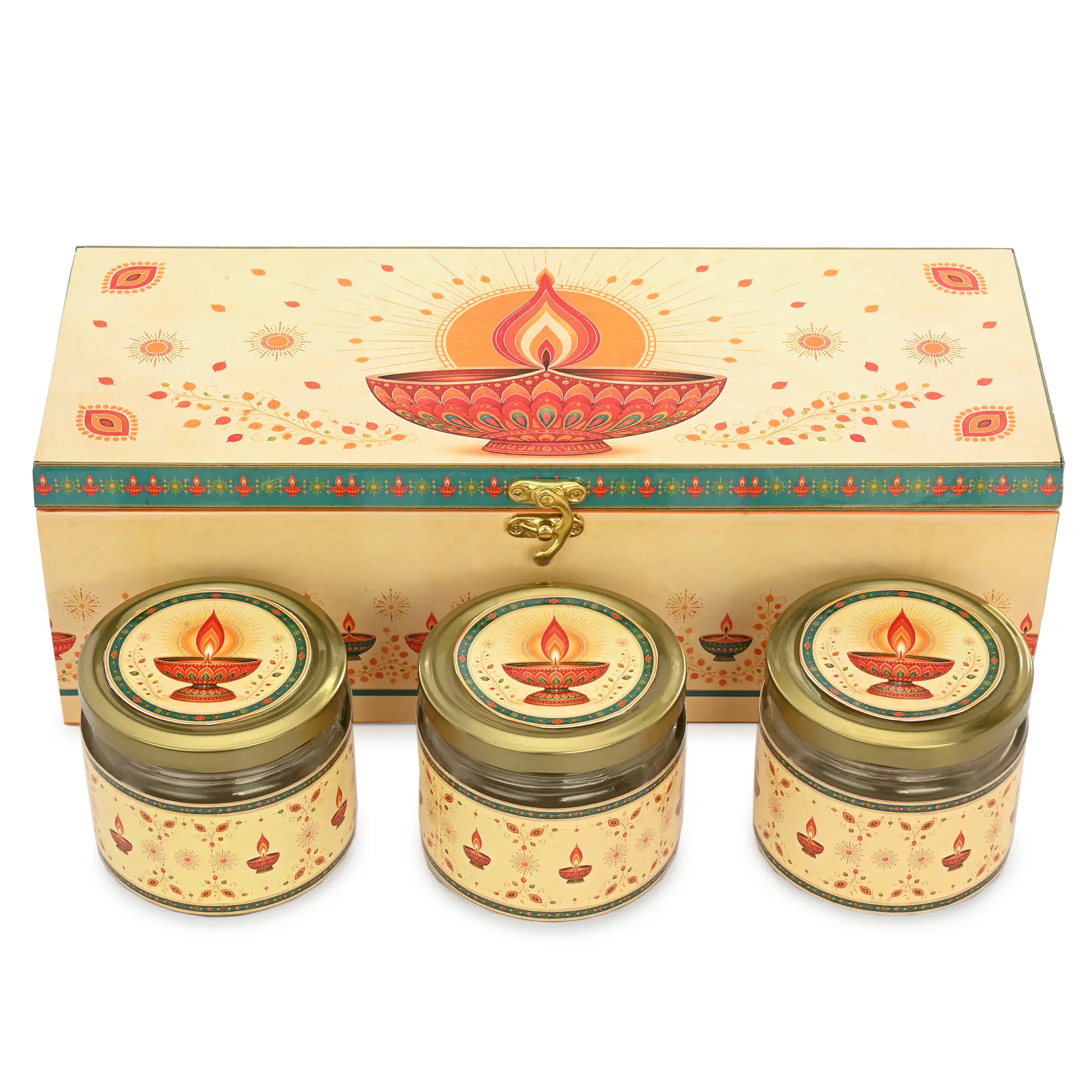 Jar Box – 3 Salsa Glass Jar of 350 ml each – Gloss Print – Deepak Design 01 – Set of 12 Boxes
